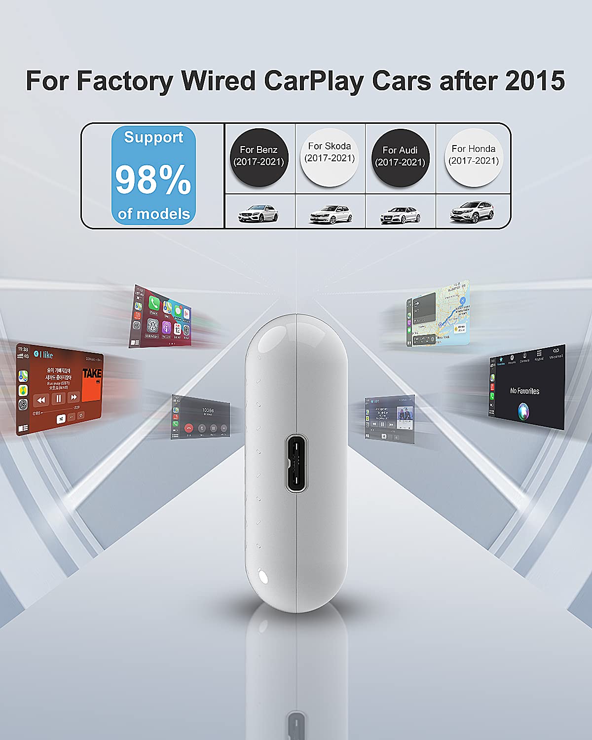 CarlinKit 3.0 Mini 2025 Wireless CarPlay Adapter - Convert Wired to Wireless CarPlay for iPhone iOS 10+ | Compatible with All Factory Wired CarPlay Cars | Plug & Play Auto Connection | Perfect for Commuting, Road Trips & Hands-Free Driving (White)