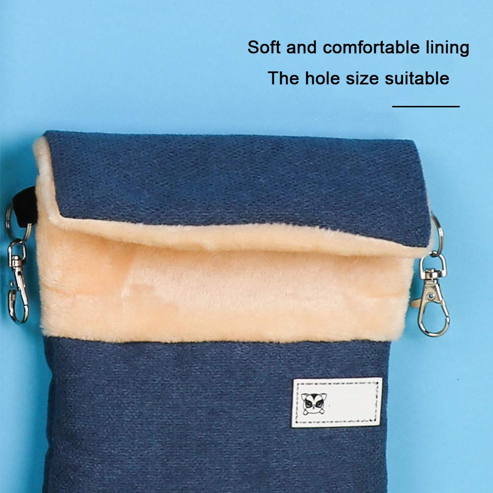 La La Pet Small Animal Hanging Bed with Heated Pocket - Warm Hammock for Hamsters, Rats, Sugar Gliders, Squirrels & Ferrets - Cozy Hideout Cave Nest - Cage Accessories (Blue, Small) - Perfect for Winter Warmth & Small Pet Comfort in Cages