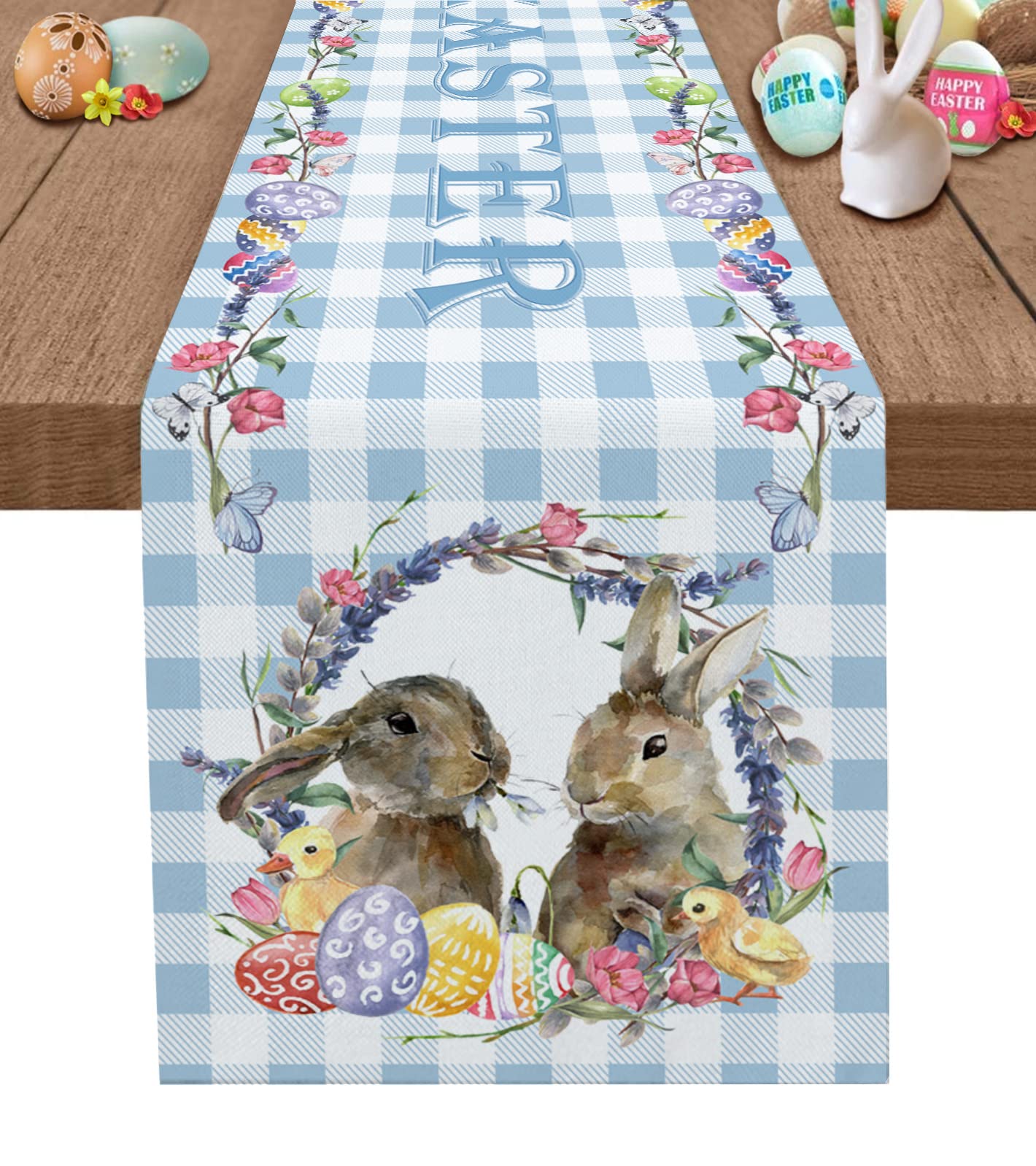 Easter Bunny Eggs Table Runner 36 Inch - Buffalo Plaid Cotton Tablecloth for Parties, Weddings, Coffee & Dining Tables - Spring Home Decor for Easter Celebrations & Holiday Gatherings