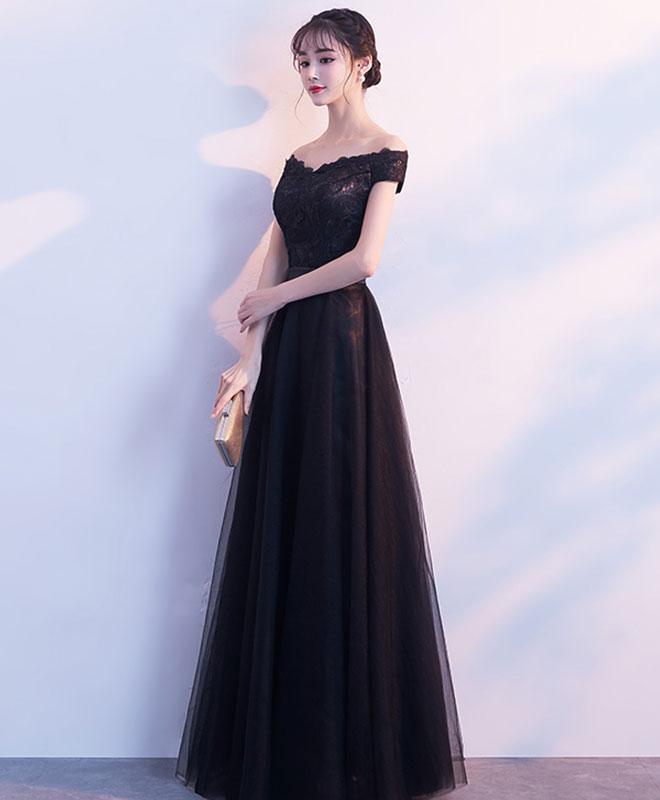 Elegant Black Lace Tulle Long Prom Dress for Women - Formal Evening Gown with Floral Embroidery - Perfect for Homecoming, Wedding Guest, and Special Occasions