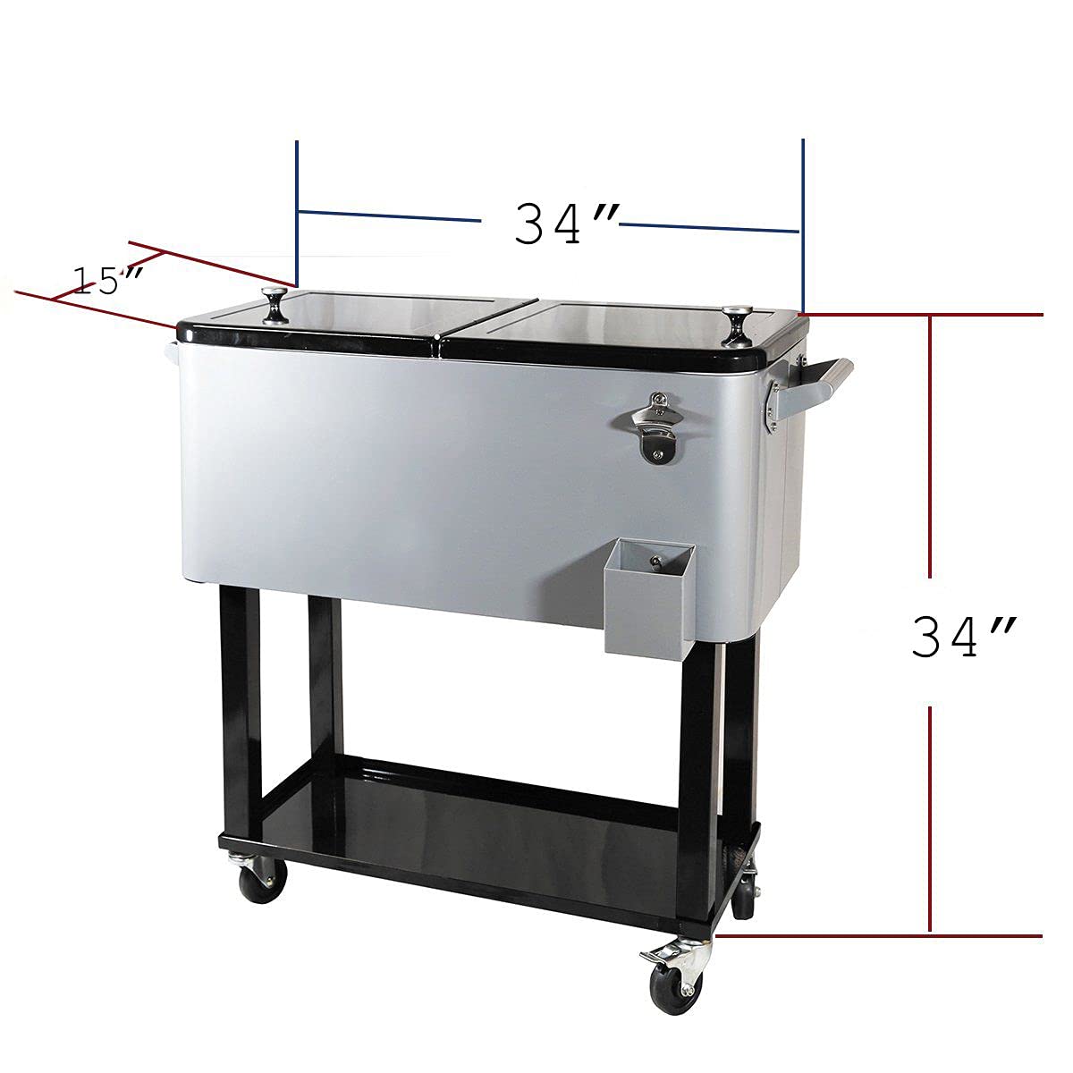 80 Quart Rolling Patio Cooler with Wheels, Shelf & Bottle Opener - Portable Iron Ice Chest for Outdoor Parties, Camping & Beach Adventures