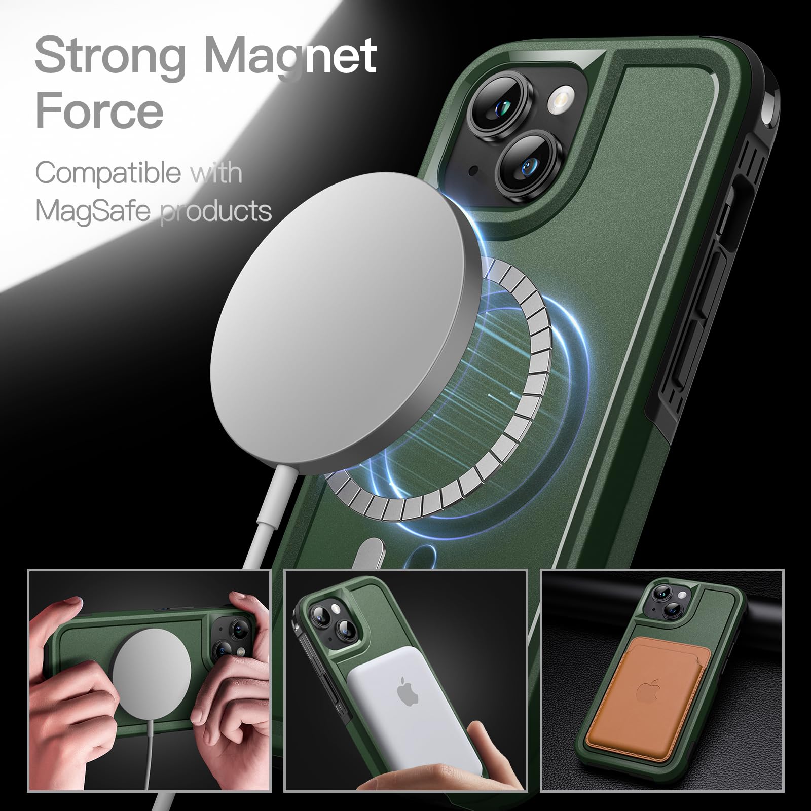 JETech MagSafe Compatible Heavy Duty Case for iPhone 14 Plus 6.7-Inch - Dual Layer Rugged Shockproof Protection, Magnetic Tough Phone Cover (Midnight Green) | Perfect for Outdoor Adventures, Construction Work & Active Lifestyles