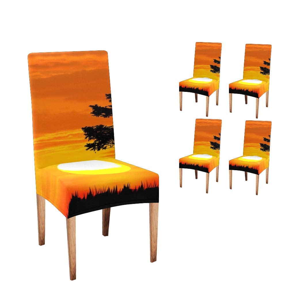 Premium CUXWEOT Dining Chair Covers Set of 4 - Sunset Running Horse Design Washable Slipcovers for Kitchen, Restaurant & Party Decor - Perfect for Weddings, Holidays & Home Staging