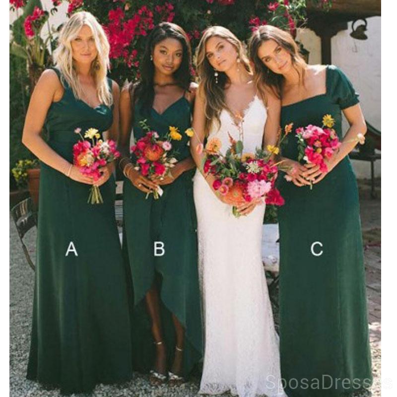 Emerald Green Mismatched Long Bridesmaid Dresses - Elegant Formal Gowns for Weddings & Special Occasions | WG624