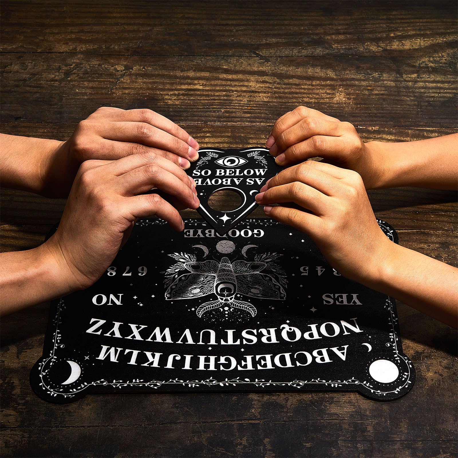 Black Wooden Pendulum Dowsing Divination Board Set with Planchette - Ouija Board for Teens & Adults - Perfect for Birthday Parties, Family Gatherings & Spiritual Games (Moth Style) - Enhance Your Psychic Readings & Paranormal Investigations