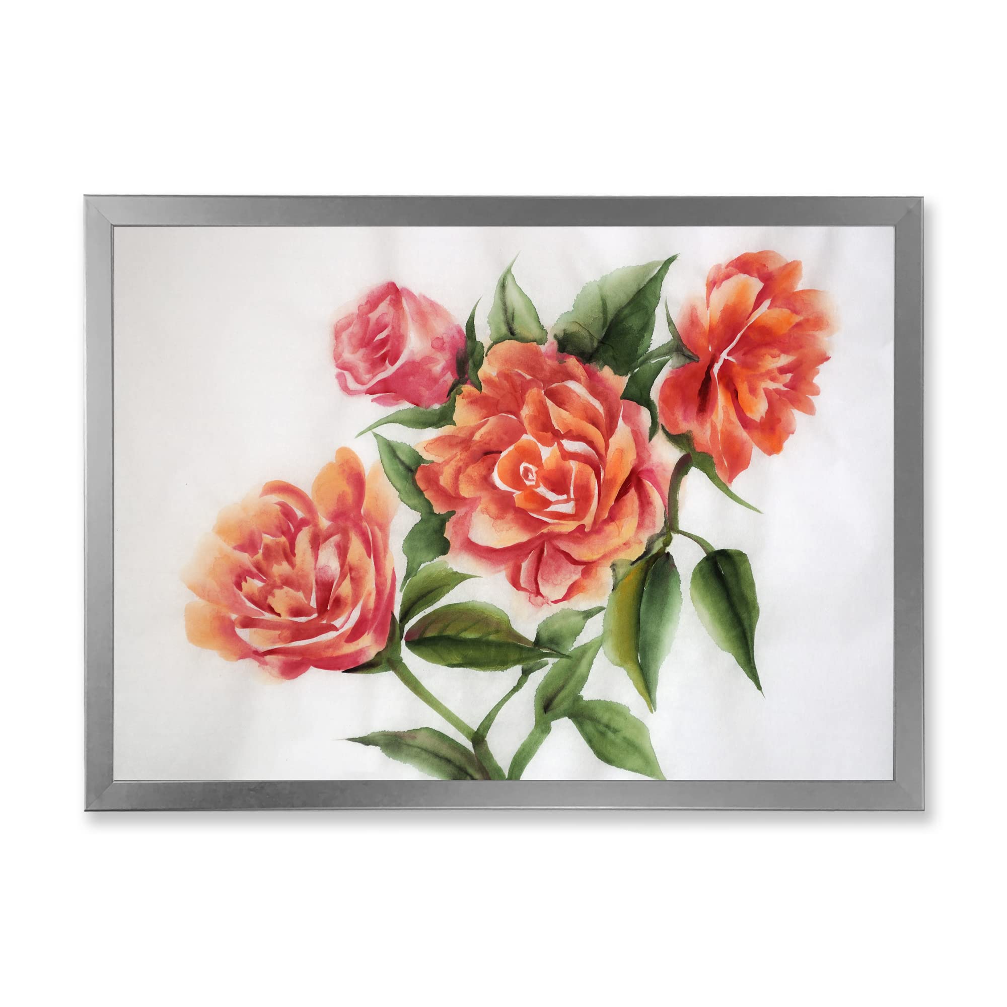 DesignQ Orange Vintage Roses Traditional Framed Wall Art - Classic Floral Home Decor for Living Room, Bedroom & Office - Perfect Gift for Housewarming & Wedding