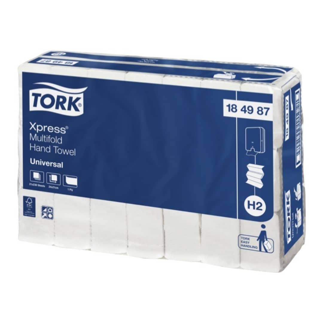 Tork Xpress Multifold Hand Towels - 1 Ply, 230 Sheets per Pack, 21 Packs per Carton (184987 H2) | Universal Slimline Design for Restrooms, Kitchens & Commercial Use