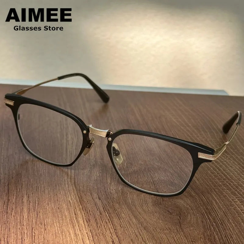 Aimee Unisex Full Rim Square Acetate Titanium Eyeglasses 942068 - Stylish & Durable Frame for Men & Women - Perfect for Work, Reading & Everyday Use