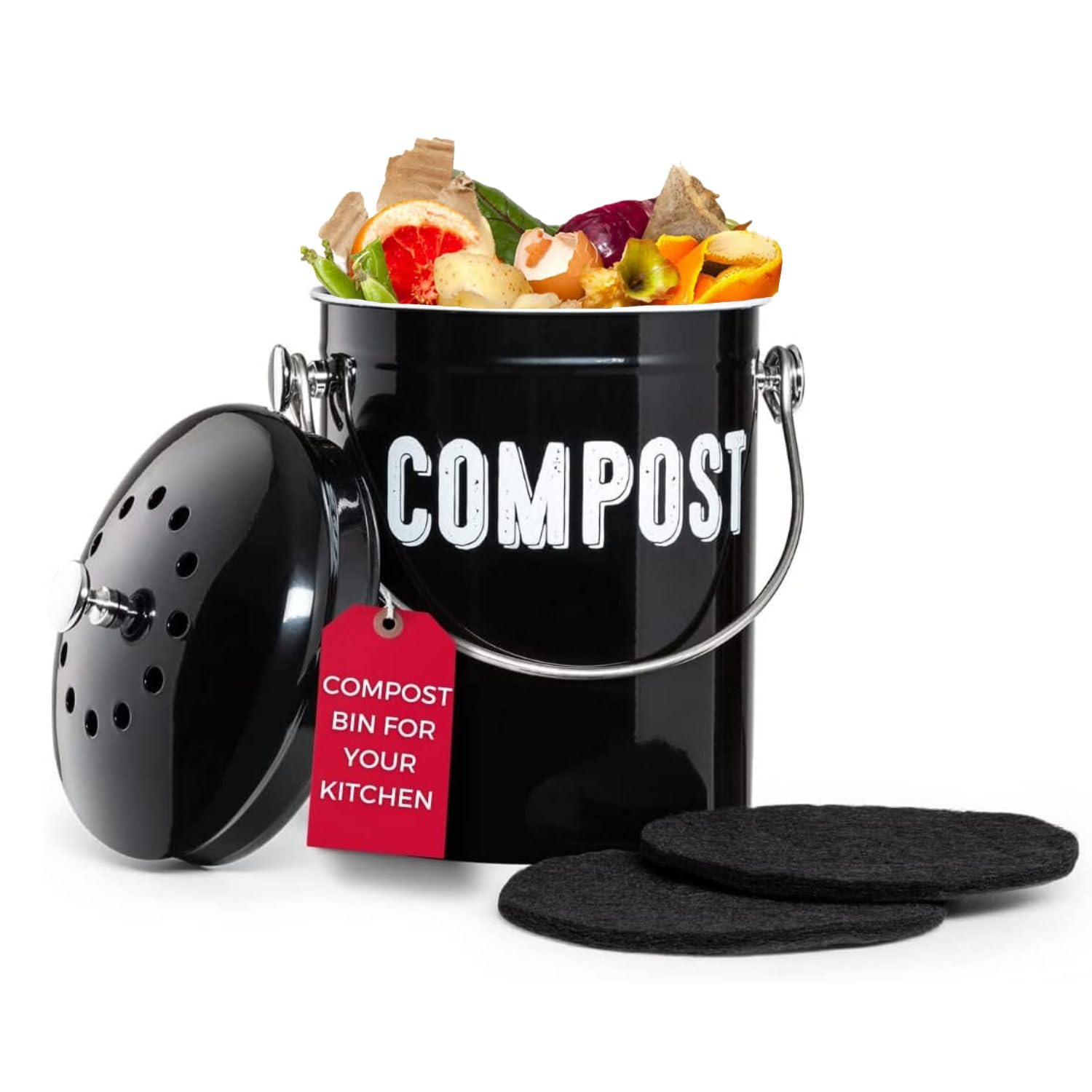 Granrosi 1.3 Gal Countertop Compost Bin with Lid & Charcoal Filters - Odorless Kitchen Compost Bucket for Food Waste Recycling
