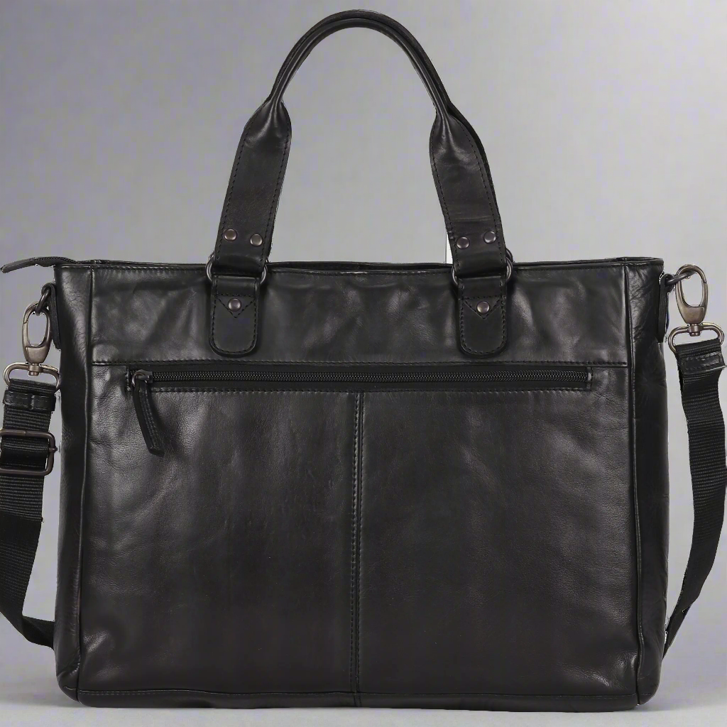 Premium Genuine Leather Two-Handled Messenger Bag for Laptop - Stylish & Durable Work & Travel Laptop Briefcase for Business Professionals & Students