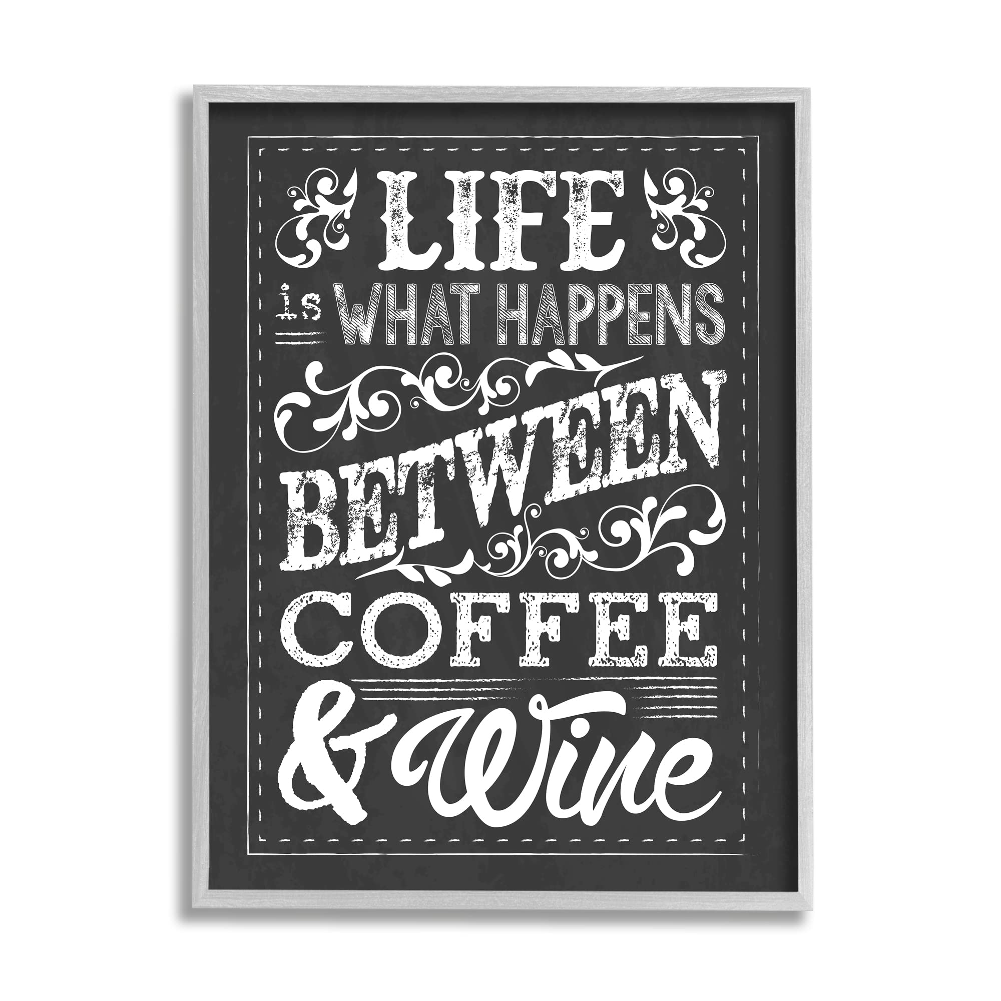 Stupell Industries 'Life Between Coffee and Wine' Chalkboard Wall Art - Designed by Melody Hogan - Perfect for Kitchen Decor, Coffee Bar Sign & Wine Lover Gifts