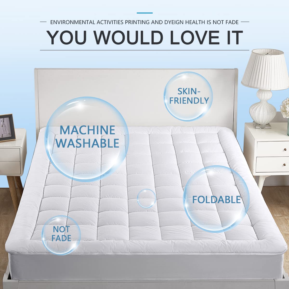 Cooling Twin Mattress Pad Cover - Stretches to 18