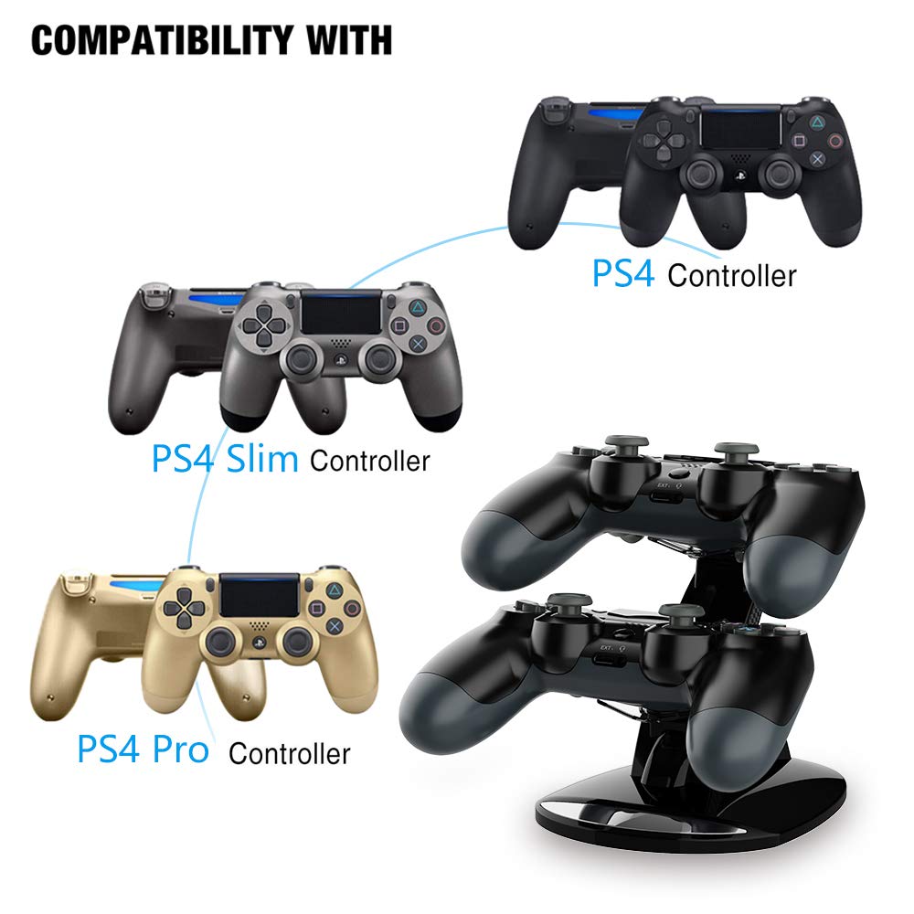 VSEER Dual USB PS4 Controller Charging Station - Fast Charging Dock for Sony PS4/PS4 Pro/PS4 Slim Controllers - Black - Perfect for Gaming Sessions & Multiplayer Setups