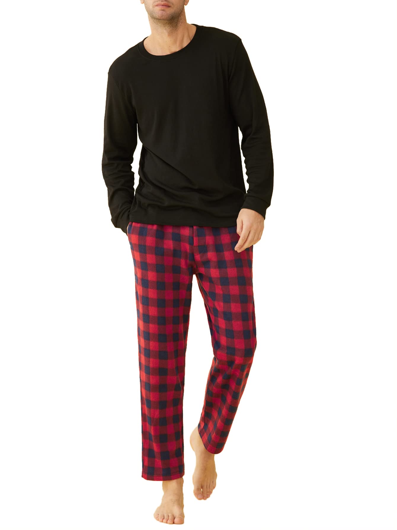 Men's Fleece Plaid Pajama Set - Long Sleeve Top & Pants for Winter Comfort - Cozy Loungewear for Home, Sleep & Relaxation