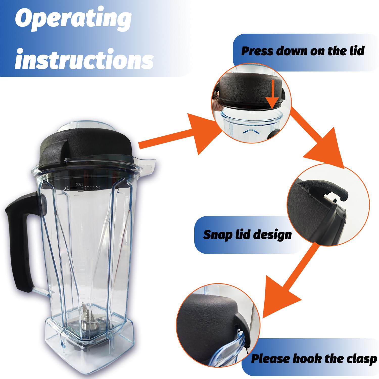 Upgraded 64oz Vitamix Blender Pitcher Replacement - Compatible with Vitamix 5200, 5000, 6500, 7500, Pro500, 750, Vita-Prep VM0101, VM0102, VM0103, VM0197, E310, E320 & Asy172 - Includes 2 Cleaning Brushes - Perfect for Smoothies, Soups & Food Prep