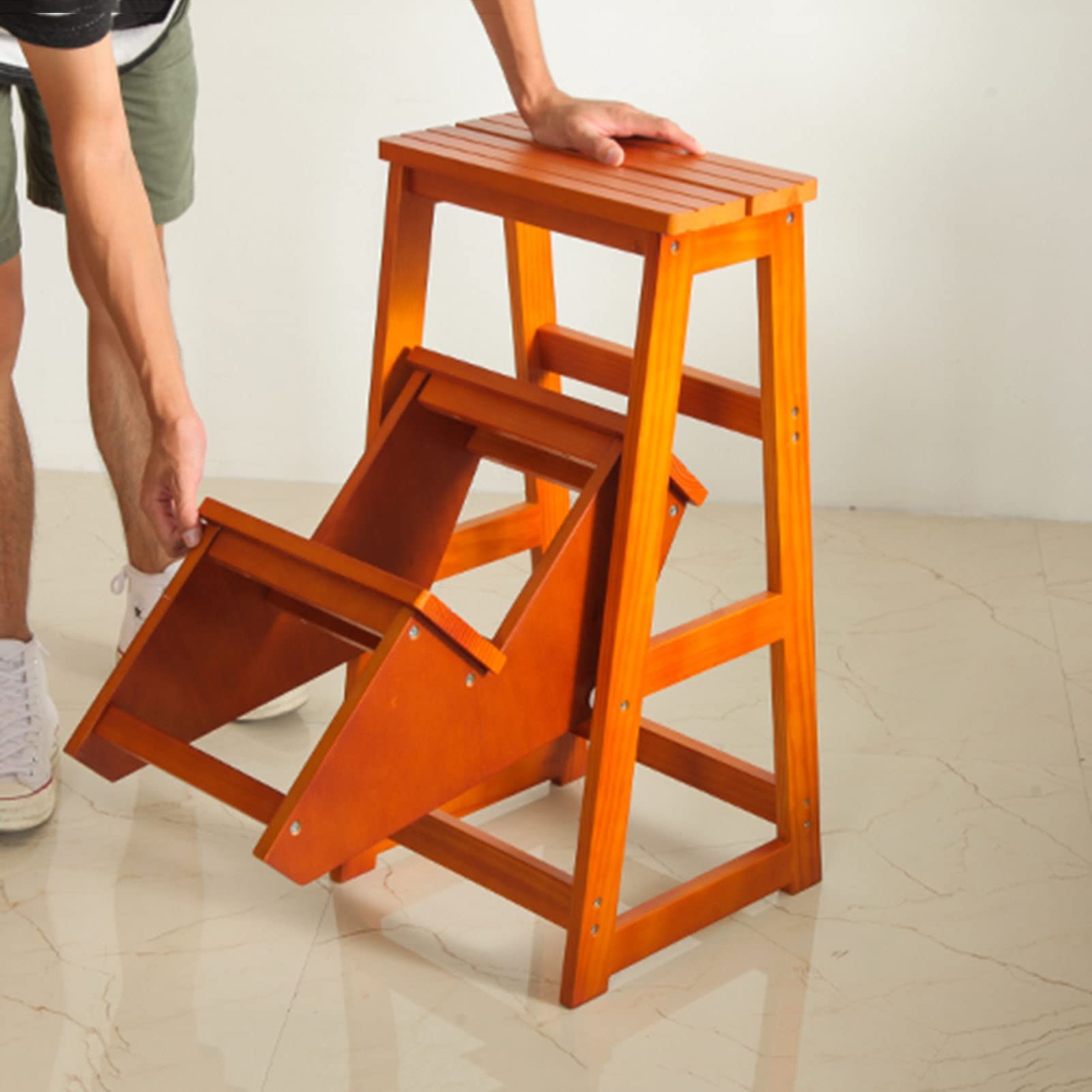 AYVADA Wooden Folding Step Stool for Home - Multifunctional Indoor Ladder Stool for Kitchen, Bathroom, Library & Closet - Compact Step Ladder with Non-Slip Surface for Safe Climbing & Reaching High Places