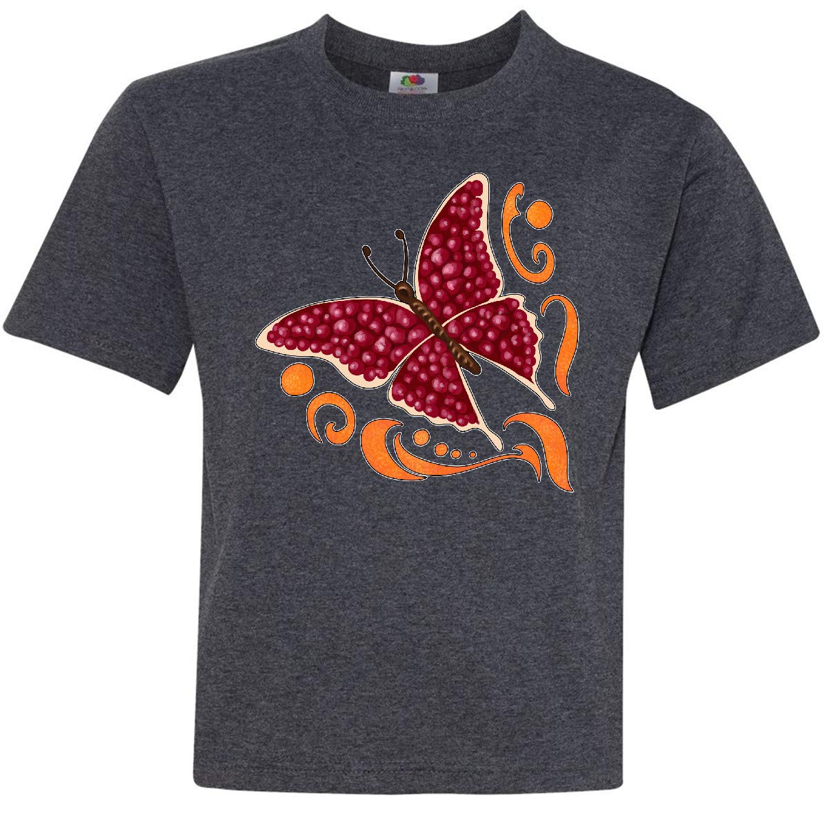Inktastic Pomegranate Butterfly Youth T-Shirt - Cute Graphic Tee for Girls, Kids Short Sleeve Cotton Top - Perfect for School, Playdates & Summer Outfits