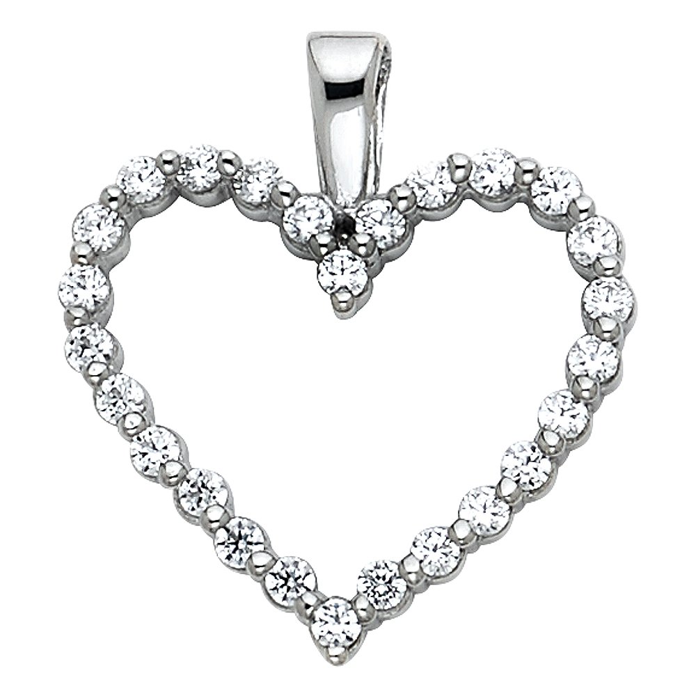14K Real White Gold Open Heart CZ Pendant with 0.8mm Box Link Chain Necklace - Elegant Jewelry Gift for Women, Perfect for Valentine's Day, Anniversary & Special Occasions