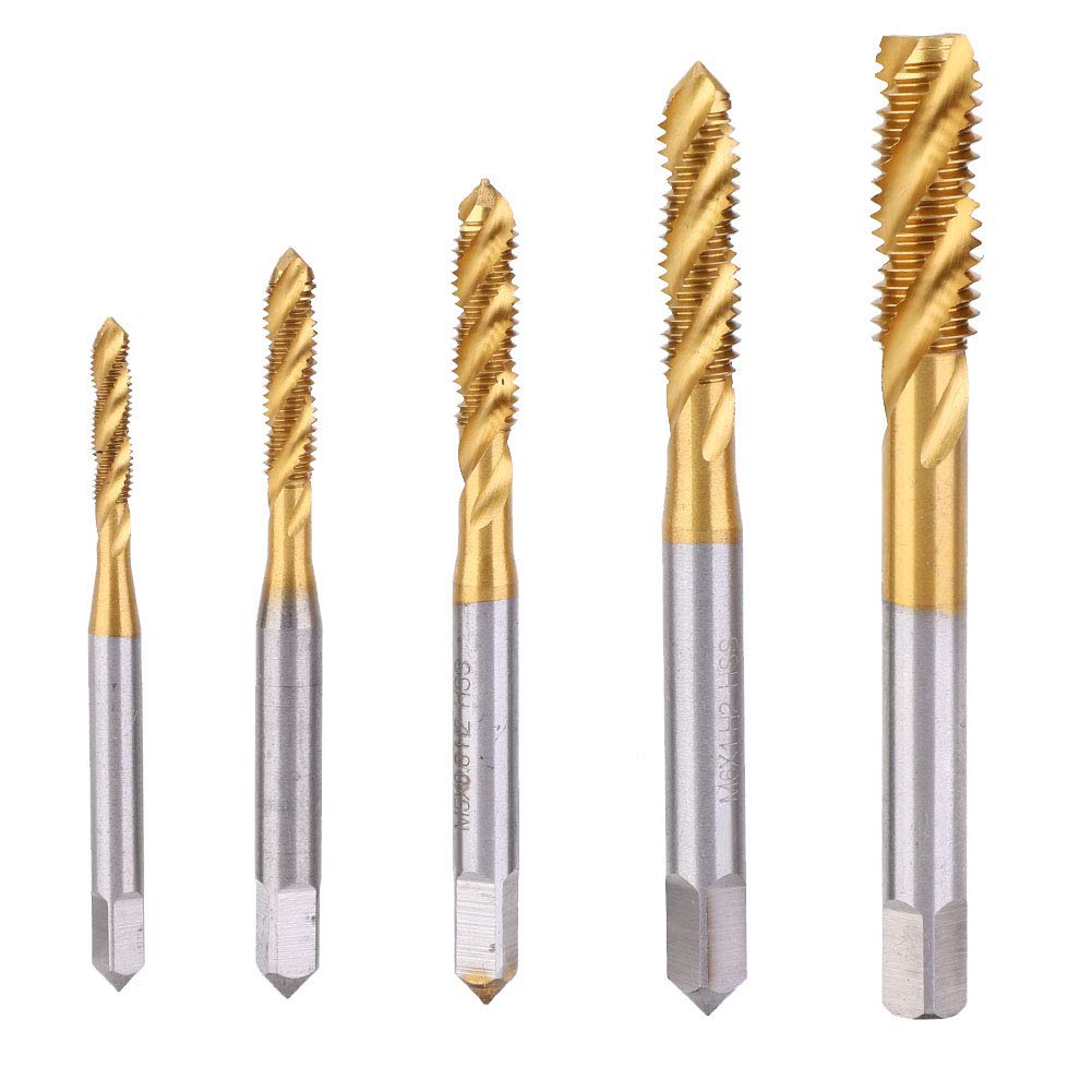 5-Piece Titanium Plated Drill Bit Set (M3-M8) - High-Speed Steel Tap & Screw Kit for Metal, Tile, Concrete, Brick, Glass, Plastic & Wood - Perfect for DIY Home Improvement, Construction & Metalworking Projects