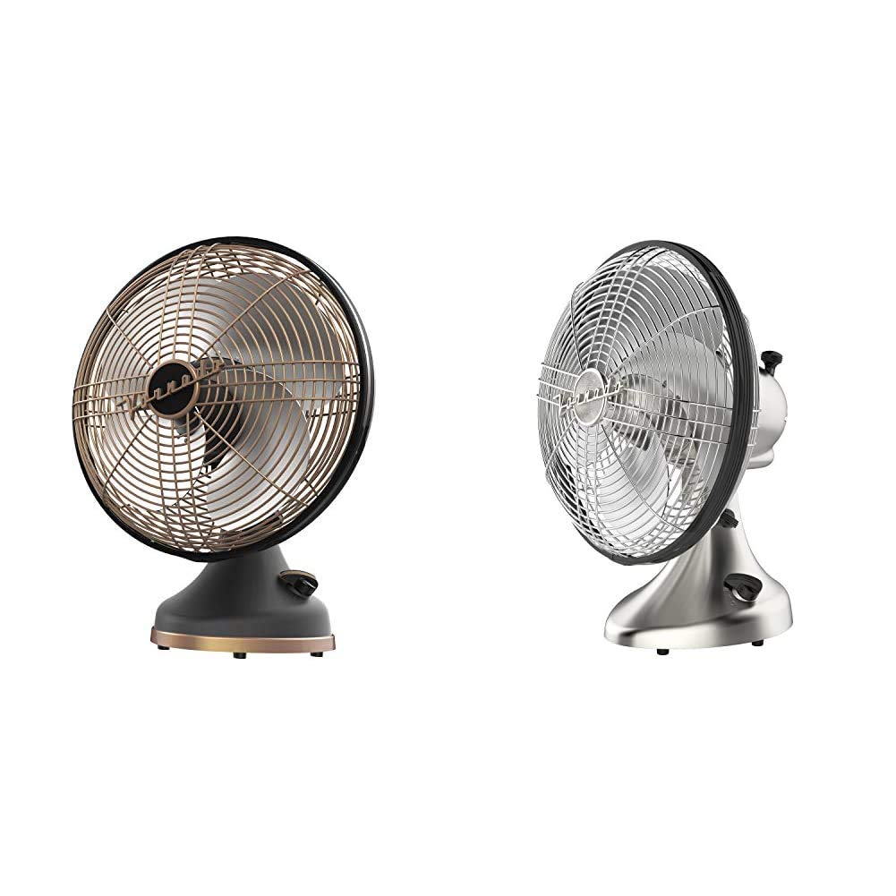 Vornado Silver Swan Vintage Oscillating Fan - Gunmetal & Brushed Nickel Retro Desk Fan for Home, Office & Bedroom | Quiet Cooling with Classic Design