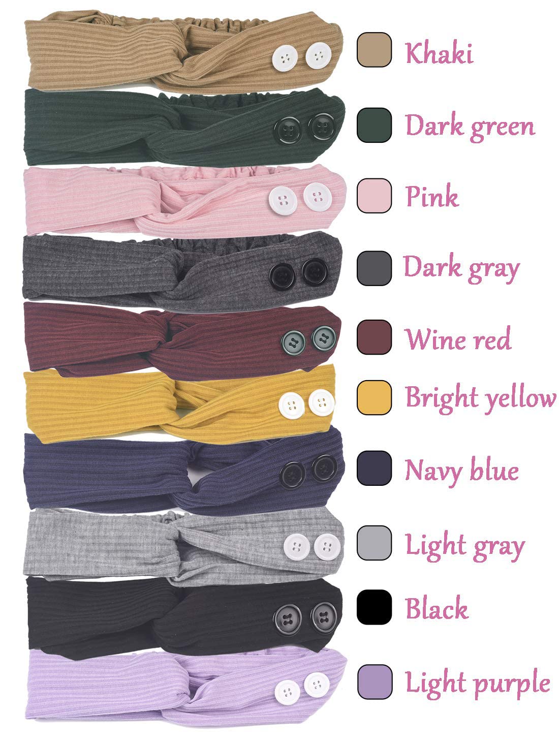 10 PCS Button Headbands for Face Masks - Stretchy Knotted Boho Hair Bands for Women - Lightweight Elastic Exercise Headbands for Nurses & Doctors - Ear Protection for Workouts, Medical Shifts & Daily Wear