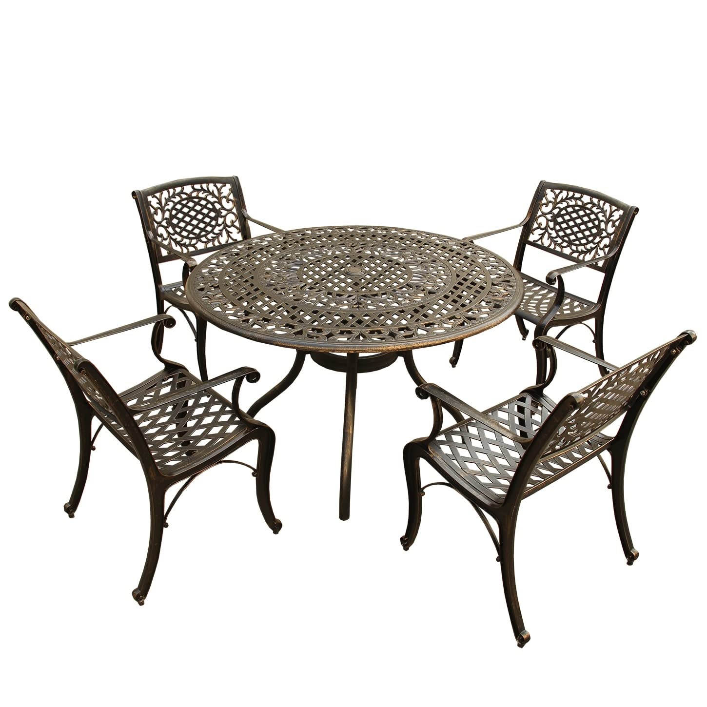 Modern Ornate Outdoor Mesh Aluminum 48-inch Black Round Patio Dining Set with 4 Chairs - Oakland Living - Perfect for Backyard BBQs, Garden Parties & Outdoor Entertaining