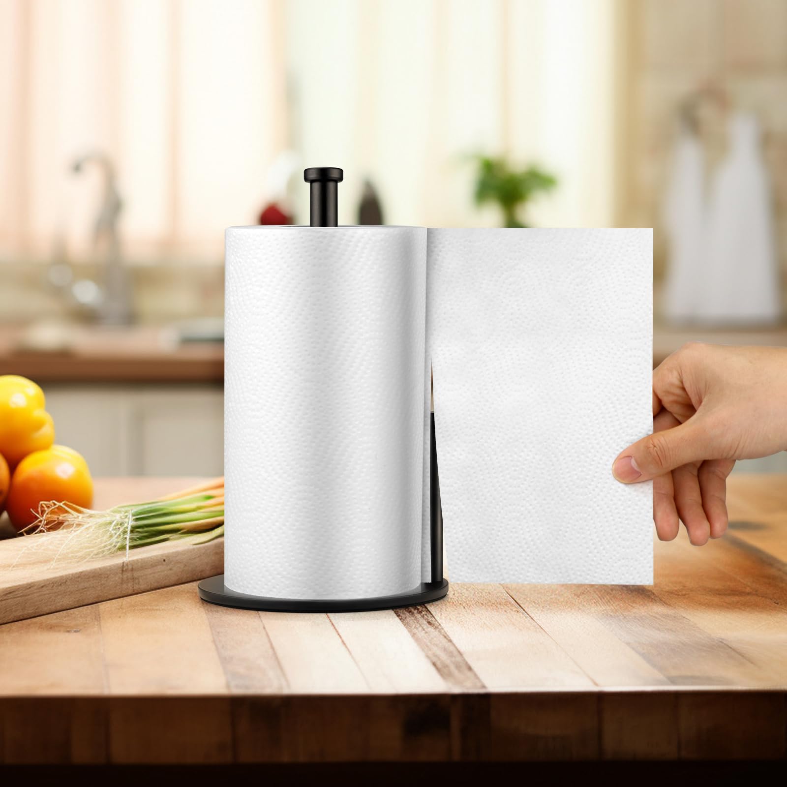 Heavy Duty Black Paper Towel Holder - Sturdy Countertop Paper Towel Roll Stand for Kitchen, Bathroom & Office | Perfect for Easy Access & Space Saving Organization