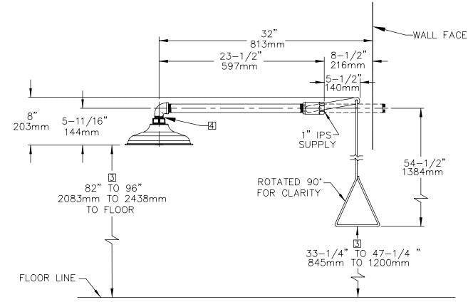Haws 8122HWC AXION MSR Horizontal Drench Shower with Plastic Shower Head - Heavy Duty Commercial Bathroom Fixture for Spa, Gym, and Public Restroom Use