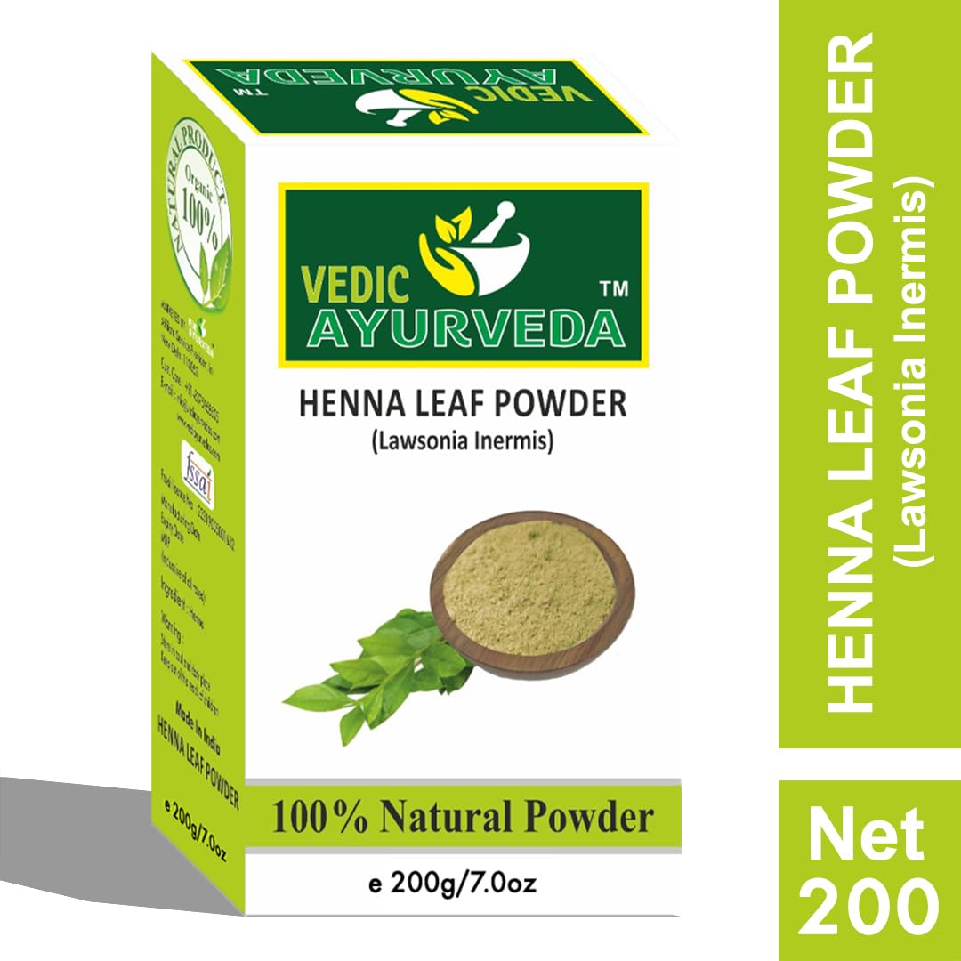 VEDICAYURVEDA Pure Organic Henna Leaf Powder for Hair Care - Repairs Damage, Reduces Dandruff & Gray Hair | Natural Hair Conditioning Treatment for Stronger, Healthier Hair | DIY Hair Mask for Women & Men (200g)