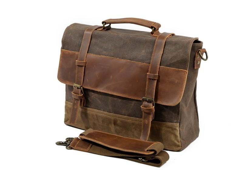 Durable Men's Canvas Messenger Bag with Leather Straps - Stylish Shoulder Briefcase for Work, Travel & Daily Commute