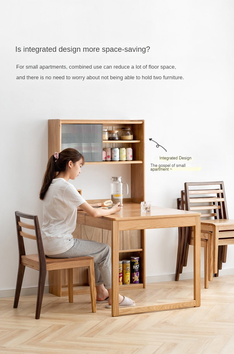 Solid Oak Wood Extendable Dining Table with Sideboard - Expandable for Large Gatherings, Perfect for Dining Room & Entertaining