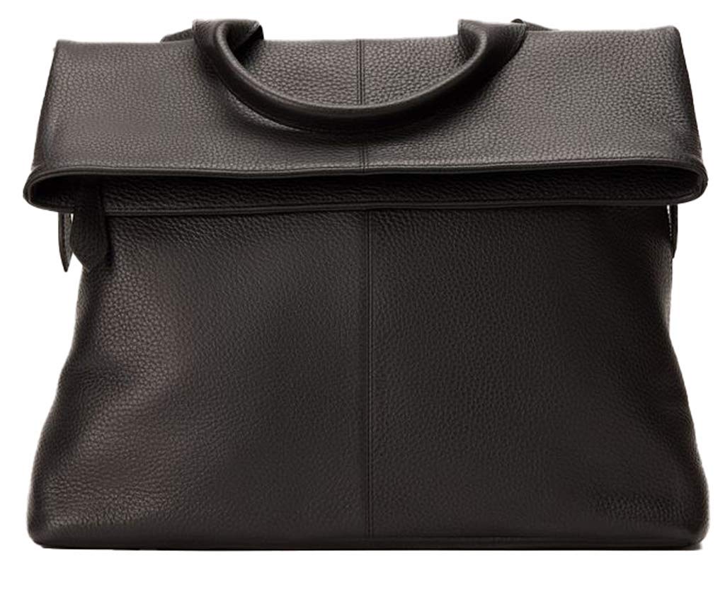 Kiko Genuine Pebble Leather Women's Fold N Go Handbag - Black Crossbody Purse for Work, Travel & Everyday Use