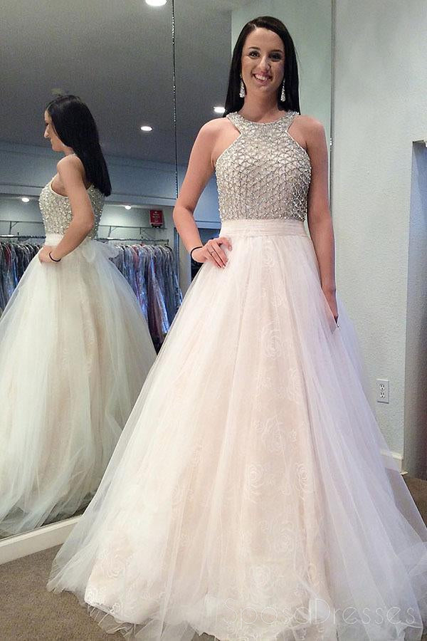 Elegant Ivory Beaded Halter A-Line Evening Prom Dress for Sweet 16 - Formal Gown for Homecoming, Quinceañera & Special Occasions