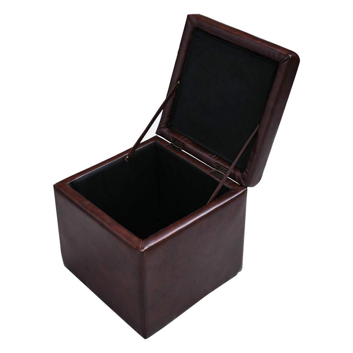Caraya 16 Inch Brown PU Leather Storage Ottoman Pouffe Footstool - Hinged Lid Cube Box for Living Room, Bedroom & Lounge - Organize Toys, Blankets, Books - Multi-Functional Seat & Storage Solution