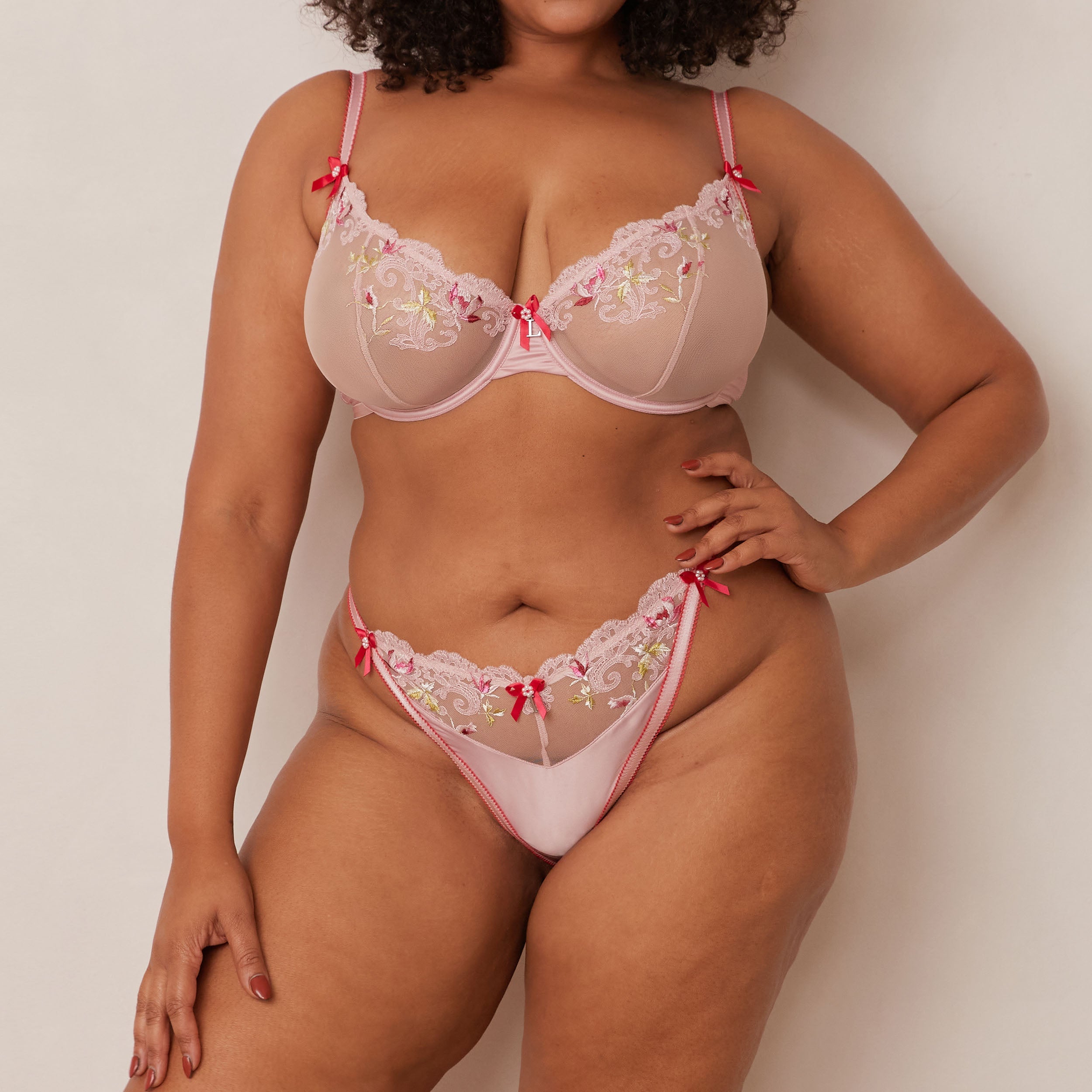 Bloom Embroidered Balcony Bra - Lace Bralette for Women, Comfortable Wireless Push Up Bra in Soft Pink | Perfect for Everyday Wear, Lounge & Sleep