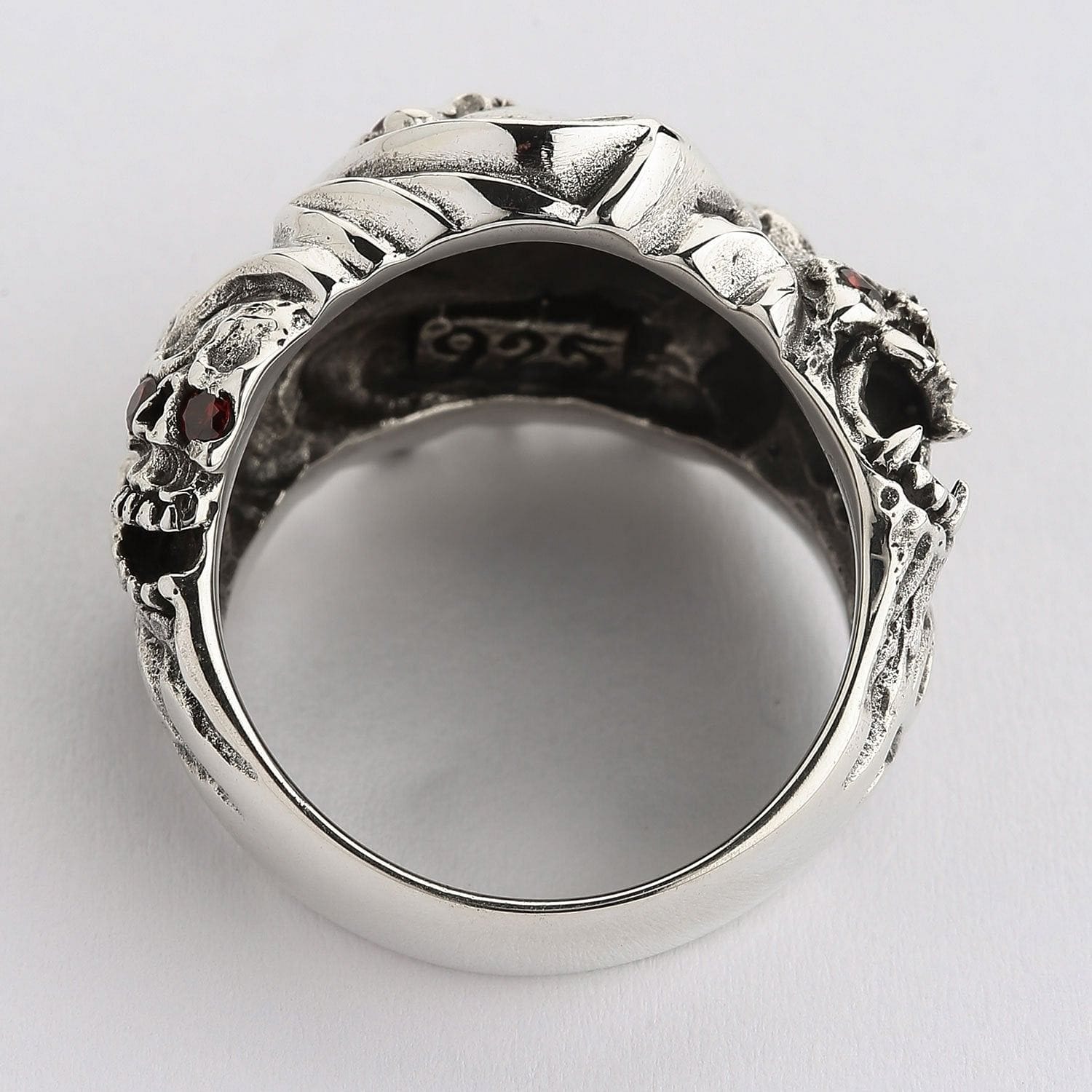 Red Eyes Devil Skull Gothic Ring - 925 Sterling Silver Men's Jewelry for Punk Rock Fashion & Gothic Style Accessories