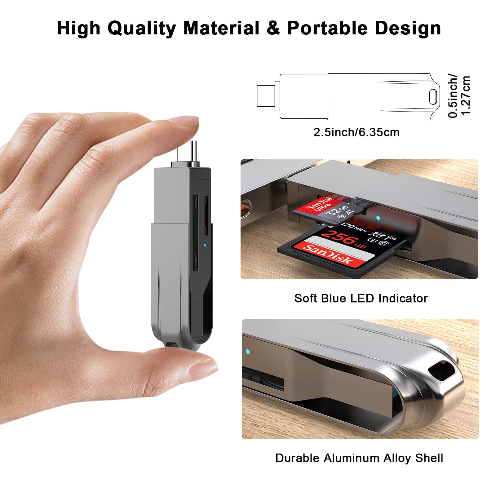FUHAYA USB C & USB 3.0 SD Card Reader - Dual Port Memory Card Adapter for SD/Micro SD/SDHC/SDXC - Compatible with iPhone 15 Series, MacBook, iPad Pro, Samsung Galaxy S24/S23/S22 - Perfect for Photography, Data Transfer & Mobile Storage Expansion