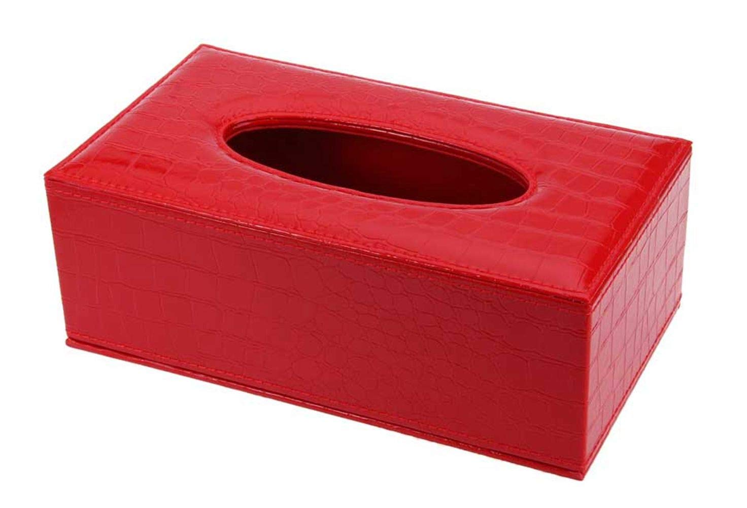 Premium PU Leather Rectangular Tissue Box Cover - Red Crocodile Pattern Home Decor for Living Room, Bedroom & Office | Stylish Tissue Holder for Modern Interiors