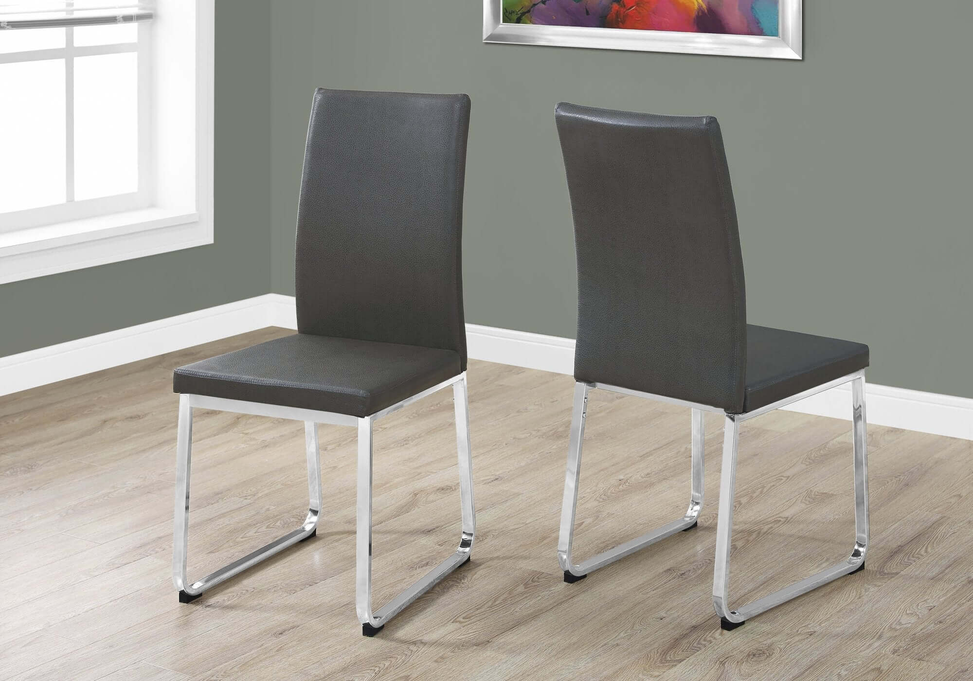 38H Grey Faux Leather Dining Chairs Set of 2 - Modern PU Leather Kitchen Chairs for Dining Room, Breakfast Nook & Small Spaces