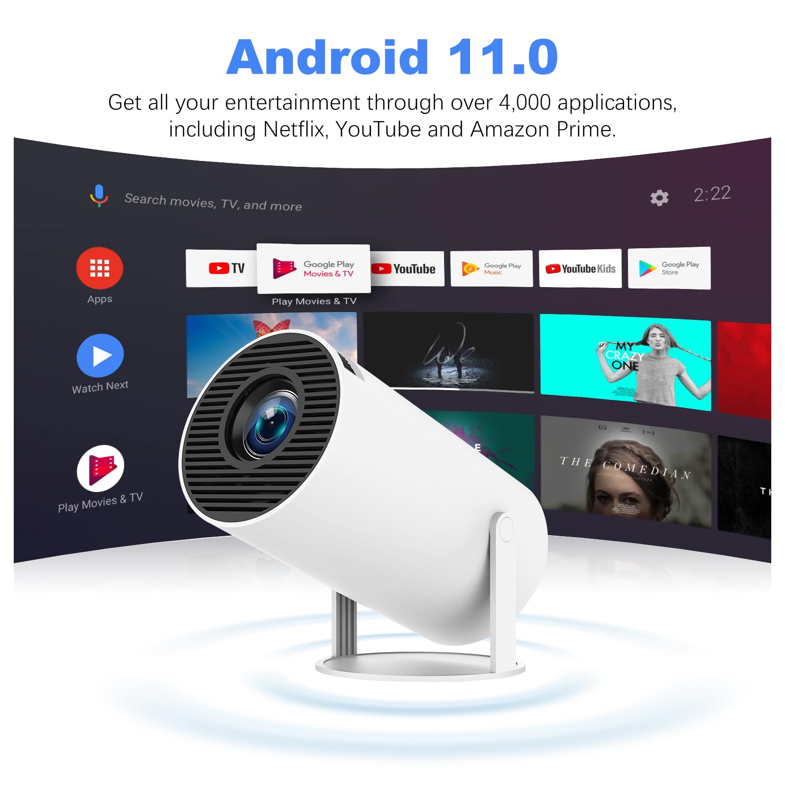 Safego Mini Portable Projector - 120 ANSI Lumen WiFi & Bluetooth Smart Projector, HD 720P Home Theater Movie Projector for Android, iPhone, Tablet - Perfect for Indoor Movies, Gaming & Outdoor Camping Entertainment