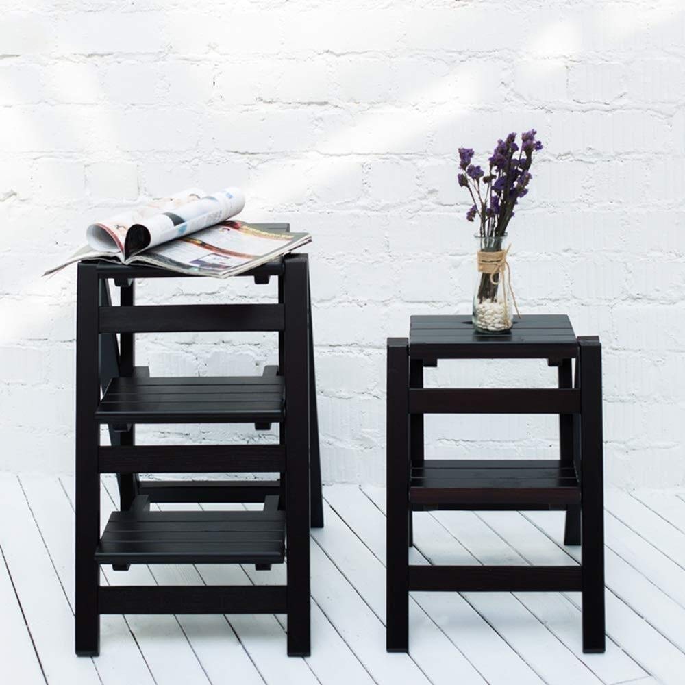 3 Step Folding Wooden Stool - Multi-Function Ladder Chair for Home, Indoor Climbing Foot Stool & Flower Stand (Color: 3 Steps) - Perfect for Kitchen, Bathroom, Kids Room & Gardening