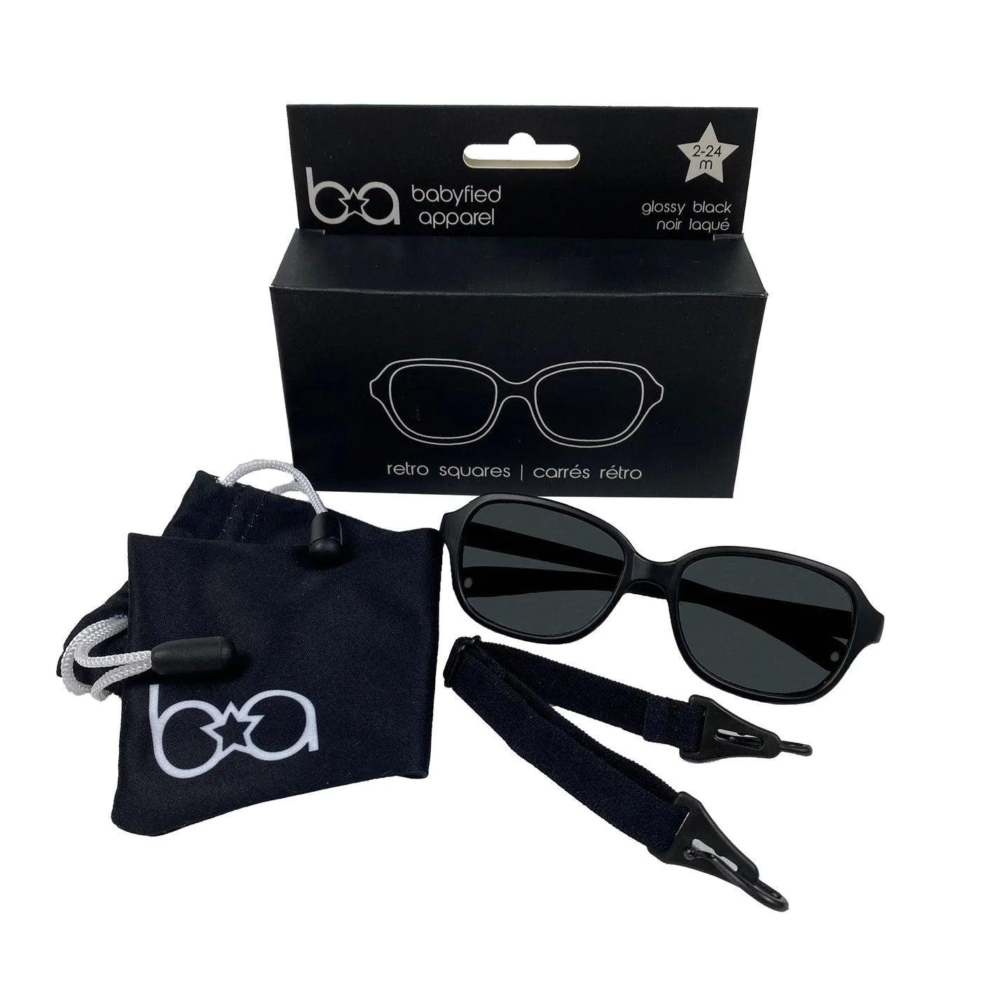 Babyfied Apparel Retro Square Sunglasses - Glossy Black for 0-24 Months | UV Protection for Infants & Toddlers | Perfect for Beach, Park & Outdoor Activities