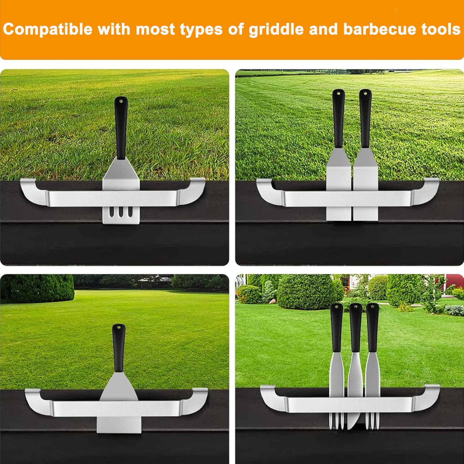 10 Inch Magnetic Spatula Holder - Stainless Steel Grill Tool Rack for Blackstone Flat Top Griddle & BBQ Accessories (2 Pack) - Perfect for Outdoor Cooking, Camping & Backyard Grilling