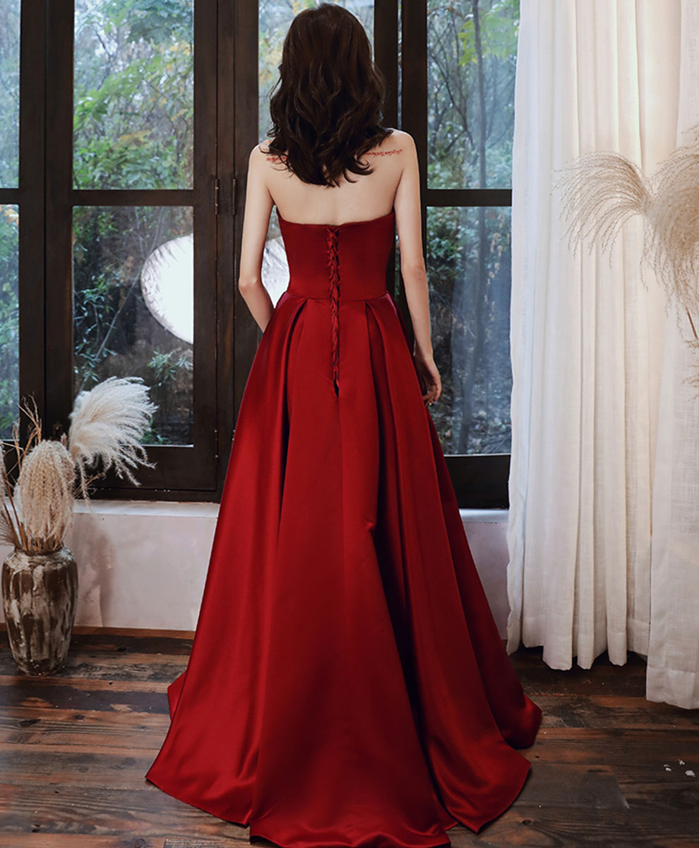 Elegant Burgundy Satin Long Prom Dress & Bridesmaid Gown - Perfect for Formal Dances, Weddings & Special Occasions