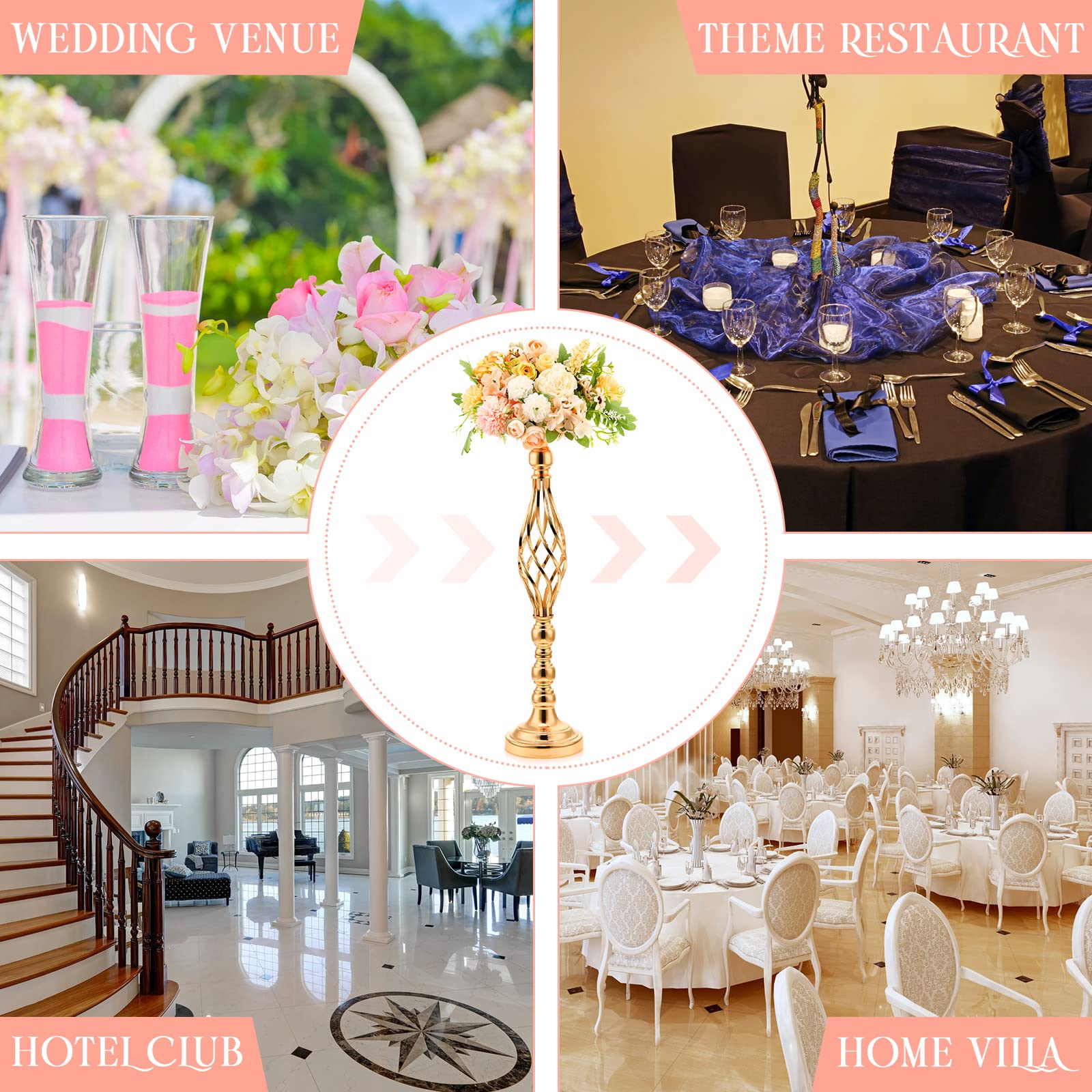 20 Pcs Elegant Gold Metal Flower Stands - Tall Wedding Centerpiece Decor, Flower Vase & Candle Holder for Reception Tables, Parties, Events, Hotels & Home Decor - Perfect for Weddings, Anniversaries & Romantic Dinners