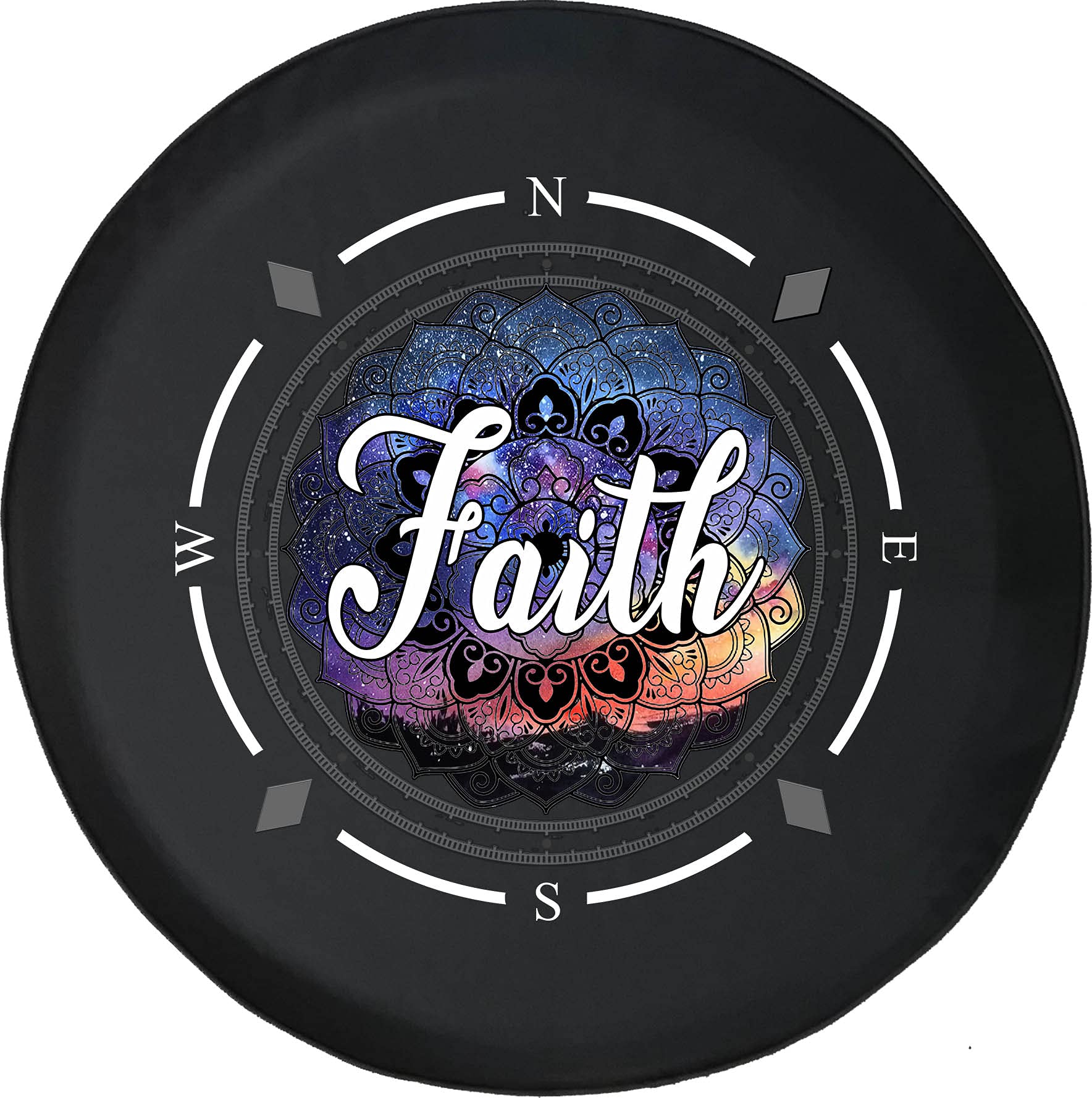 American Unlimited Spare Tire Cover with Compass & Galaxy Print - Universal Fit for SUV, Trailer, RV & Most Vehicles - Perfect for Outdoor Adventures & Road Trips