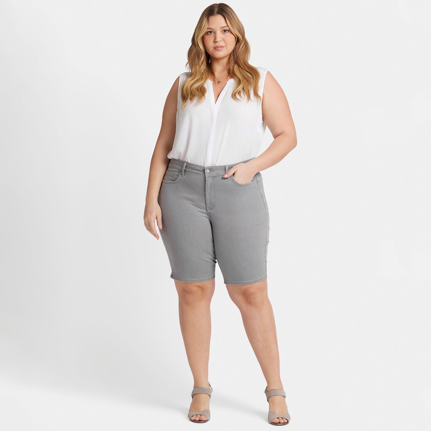 Briella 11 Inch Denim Shorts for Women - Plus Size High Waisted Stretch Shorts with Pockets | Perfect for Summer, Casual Wear & Vacation Outfits