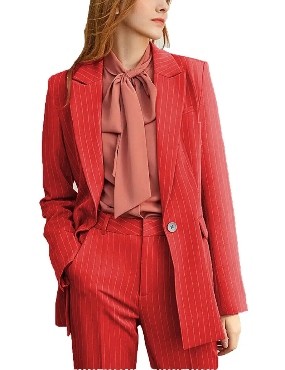 2 Piece Striped Peak Lapel Women's Business Casual Suit Set - Professional Office Wear & Formal Occasions