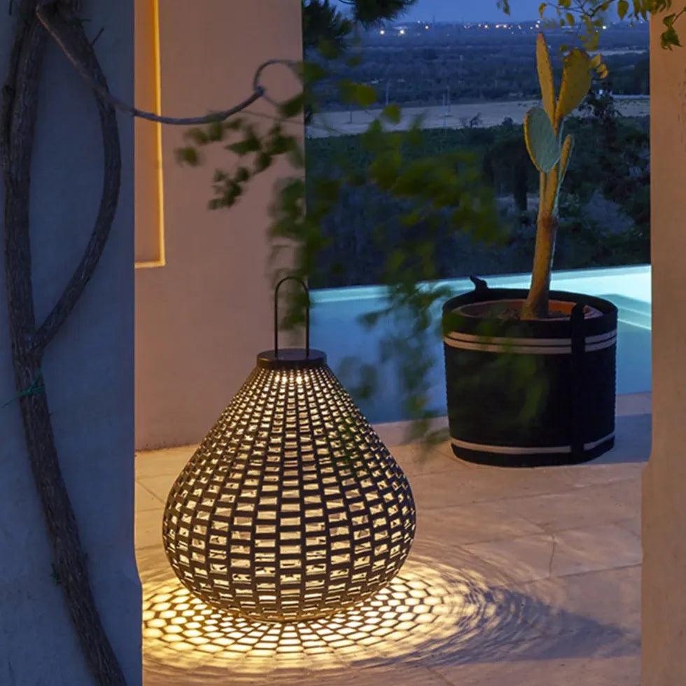 Rustic Woven Lantern Handle Outdoor Floor Lamp - Modern Boho Decor for Patio, Garden, Porch & Backyard Lighting