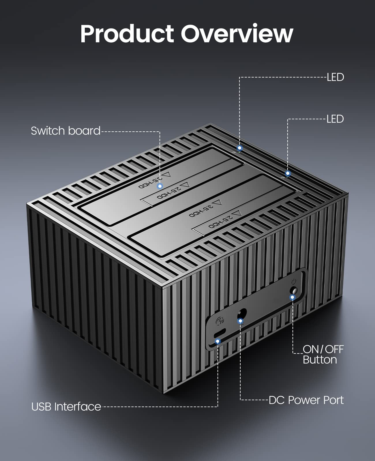 ORICO USB 3.1 Aluminum Alloy External Hard Drive Docking Station - Dual Bay for 2.5/3.5 Inch HDD SSD up to 18TB Each - Includes 10Gbps USB-C & USB-A Cables - Perfect for Data Backup, File Transfer & Media Storage